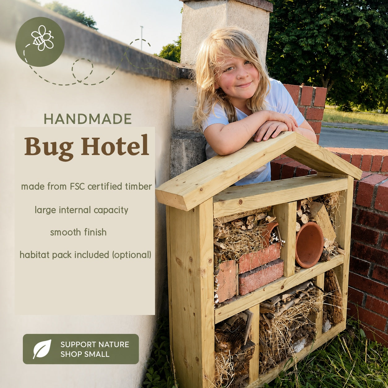 Large Handcrafted Wooden Bug Hotel Frame with Overhang